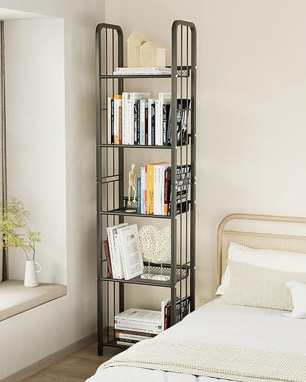 Bookshelf Storage Shelf Bookcase Freestanding Storage Stand for Living Room, Bedroom, Kitchen Rust Resistance Easy Assembly Free Combination Multi-Functional Organizer (5 Tiers, Black) - LeafyLoom