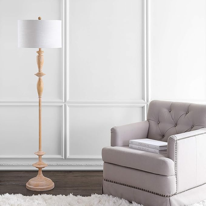 JONATHAN Y JYL3061A Aldrin 63.5" Resin LED Floor Lamp, Traditional, Transitional, Office, Living Room, Family Room, Dining Room, Bedroom, Hallway, Foyer, Brown Wood Finish - LeafyLoom