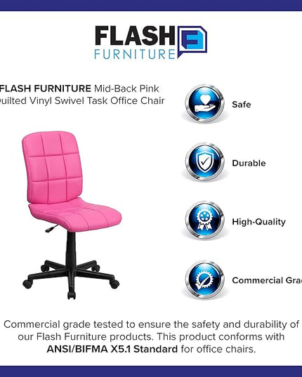 Flash Furniture Clayton Mid-Back Pink Quilted Vinyl Swivel Task Office Chair - LeafyLoom