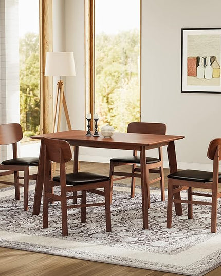 NicBex Dining Room Table Set for 4 Kitchen Table and Chairs 5 Pieces Dining Table Set 1 Dining Table and 4 Chairs Rustic Retro Solid Rubberwood Table for Home, Antique Brown - LeafyLoom
