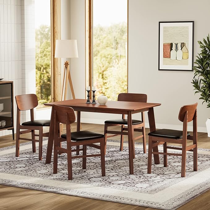NicBex Dining Room Table Set for 4 Kitchen Table and Chairs 5 Pieces Dining Table Set 1 Dining Table and 4 Chairs Rustic Retro Solid Rubberwood Table for Home, Antique Brown - LeafyLoom