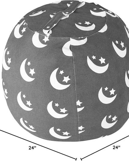 2 PCS Stuffed Animal Storage Bean Bag Chair Cover, Cotton Canvas Beanbag with Zipper for Organizing Kid's and Adults Room Stars Moon 24" - LeafyLoom