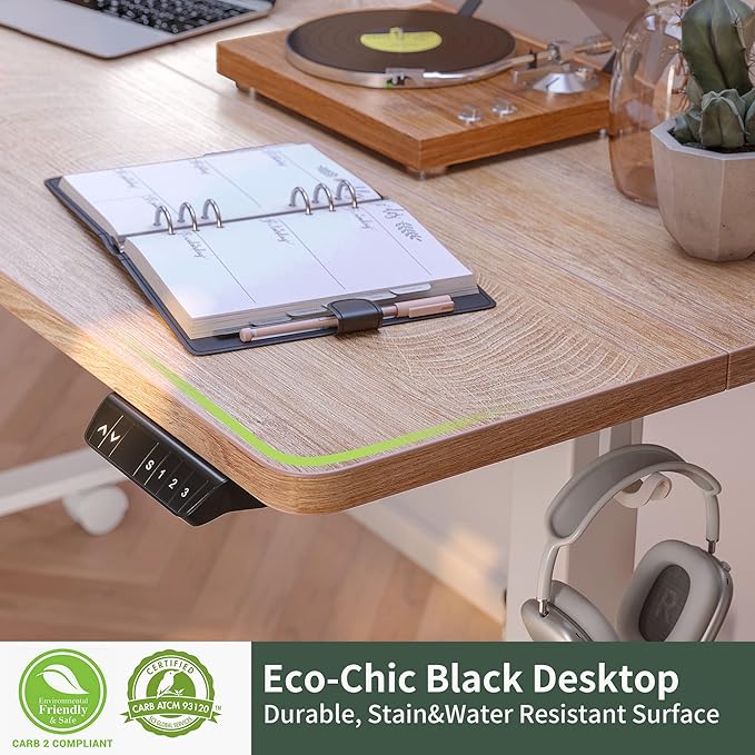 FEZIBO Electric Standing Desk, 55 x 24 Inches Height Adjustable Stand up Desk, Sit Stand Home Office Desk, Computer Desk, Maple - LeafyLoom