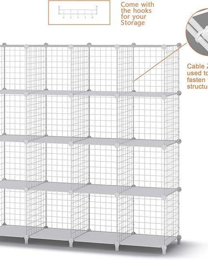 HOMIDEC Wire Cube Storage, Storage Shelves 16 Cube Bookshelf Bookcase Closet Organizer and Storage, Wire Storage Shelves Multi-Use DIY Storage Cube Shelf for Books, Toys, Clothes, Tools - LeafyLoom