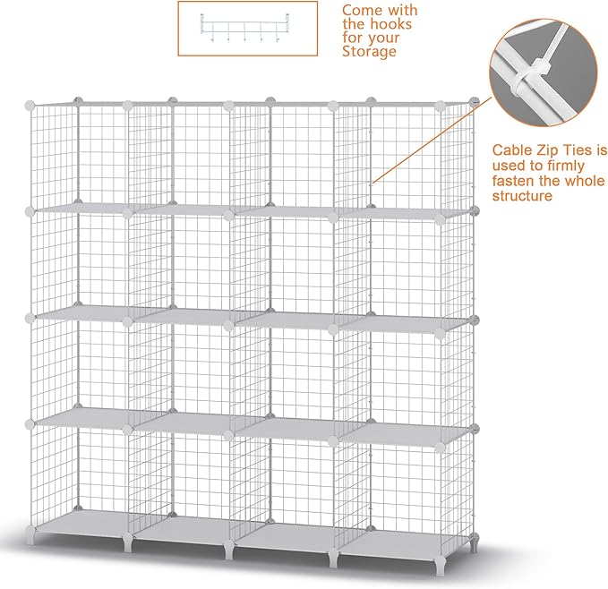 HOMIDEC Wire Cube Storage, Storage Shelves 16 Cube Bookshelf Bookcase Closet Organizer and Storage, Wire Storage Shelves Multi-Use DIY Storage Cube Shelf for Books, Toys, Clothes, Tools - LeafyLoom