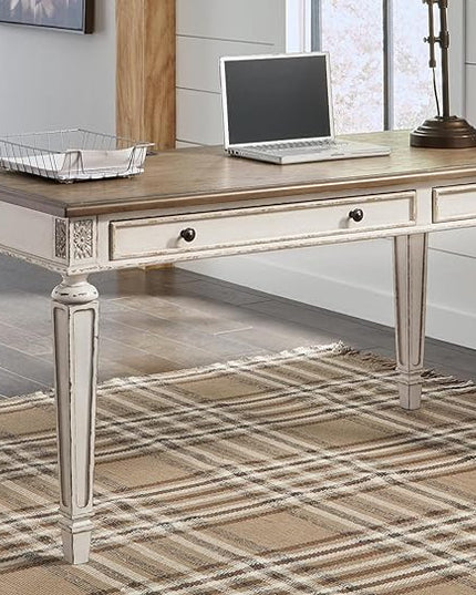 Signature Design by Ashley Realyn Farmhouse 60" Home Office Desk with USB Charging, Chipped White - LeafyLoom