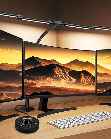 LED Desk Lamp for Home Office, 24W Bright Office Desk Lamp with Desktop Dimmer, 46" Multi-screen Computer Monitor Architect Clamp Desk Light, Color and Dimming LED Table Light for Work Study - LeafyLoom