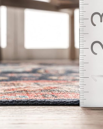 nuLOOM Francis Persian Medallion Machine Washable Ultra Thin Area Rug, 4' x 6', Blue - LeafyLoom