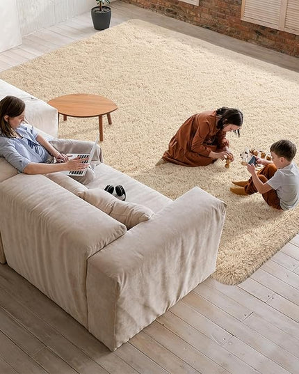 Softlife Rug for Bedroom 4x5.3 Feet Area Rug for Living Room Super Soft Shaggy Rugs for Kids Room Fluffy Fuzzy Carpets Long Plush Bedside Rug Nursery Christmas Home Decor for Boys Girls, Beige - LeafyLoom
