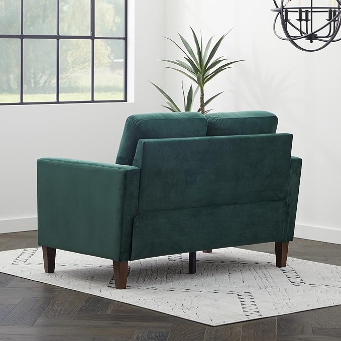 Edenbrook Archer Upholstered Loveseat - Green Velvet Loveseat - Living Room Furniture - Small Loveseat - Mid Century Modern Loveseat - Seats Two - LeafyLoom