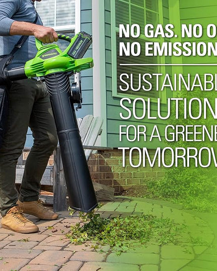 Greenworks 40V (185 MPH / 340 CFM / 75+ Compatible Tools) Cordless Brushless Leaf Blower / Vacuum, Tool Only - LeafyLoom