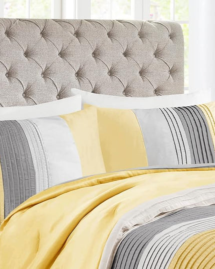 Madison Park Amherst Faux Silk Comforter Set-Casual Contemporary Design All Season Down Alternative Bedding, Matching Shams, Bedskirt, Decorative Pillows, King(104"x92"), Yellow, 7 Piece (MP10-2449) - LeafyLoom