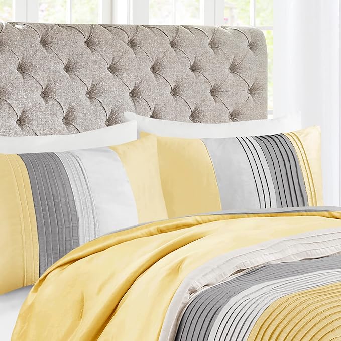 Madison Park Amherst Faux Silk Comforter Set-Casual Contemporary Design All Season Down Alternative Bedding, Matching Shams, Bedskirt, Decorative Pillows, King(104"x92"), Yellow, 7 Piece (MP10-2449) - LeafyLoom