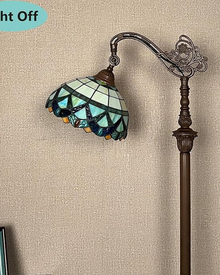 Tiffany Floor Lamp for Living Room,Stained Glass Gooseneck Reading Floor Light,Antique Style Tall Standing Lamp for Bedroom and Office Adjustable Light Direction - LeafyLoom
