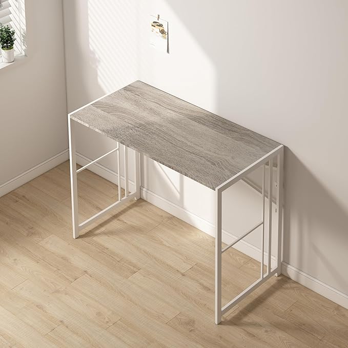 EMODA Folding Computer Desk 40 inch, No Assembly Needed Home Office Table Study Writing Gaming Desk, Beige - LeafyLoom