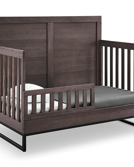 Simmons Kids Foundry 6-in-1 Convertible Baby Crib, Rustic Grey with Matte Black - LeafyLoom