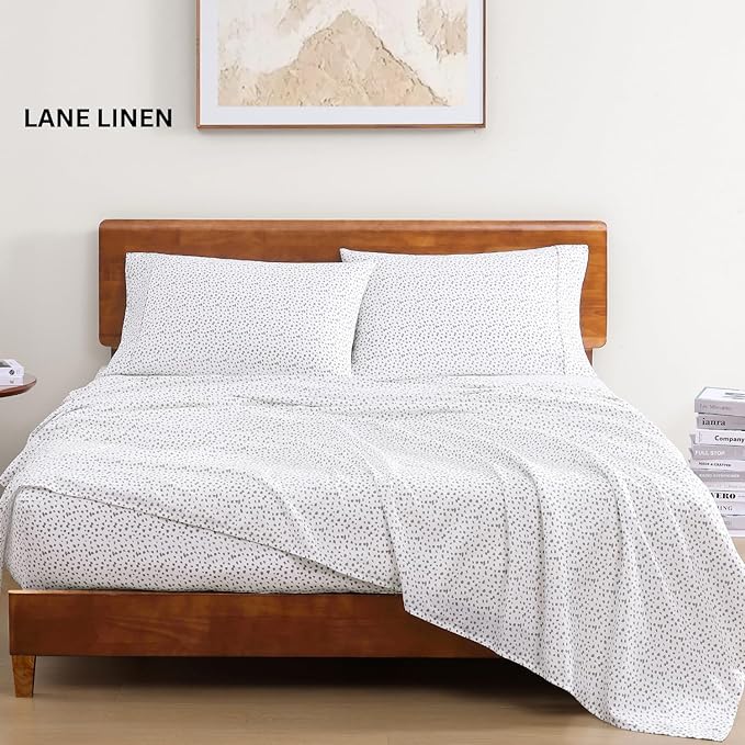 LANE LINEN 100% Organic Cotton Queen Sheet Set, 4Pc Cotton Sheets Queen Size Bed set, Soft & Breathable Percale Weave, Deep Pocket Queen Sheets, Hotel-Quality Bed Sheets Queen Size - Haze Grey - LeafyLoom