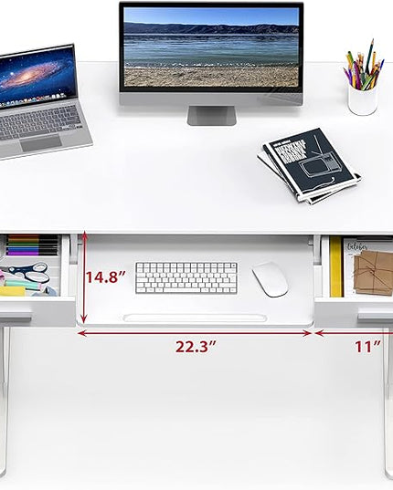 SHW 48-Inch Electric Height Adjustable Desk with Keyboard Tray and Two Drawers - LeafyLoom