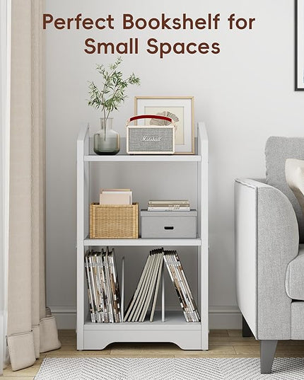 Vagusicc 3 Tier Bookshelf, Small Book Shelf Industrial Bookshelf, Wood Short Book Shelf Office Shelves with Metal Frame, White Open Shelf Storage Organizer Bookcase for Living Room Bedroom, White - LeafyLoom