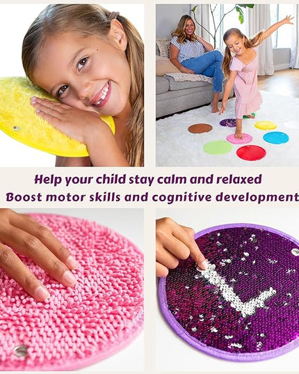 Sensory Mats Set - 9 Round 8.6-inch Sensory Tiles for Sensor Wall, Floor & More - Multi-Sensory Exploration Sensory Toys for Kids and Autistic Children - Sensory Room Equipment Play-Based Learning - LeafyLoom