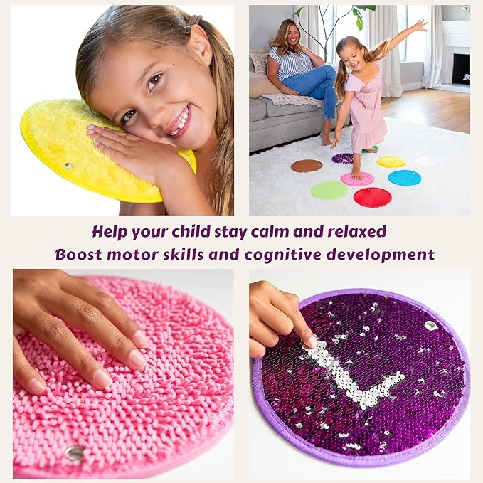Sensory Mats Set - 9 Round 8.6-inch Sensory Tiles for Sensor Wall, Floor & More - Multi-Sensory Exploration Sensory Toys for Kids and Autistic Children - Sensory Room Equipment Play-Based Learning - LeafyLoom