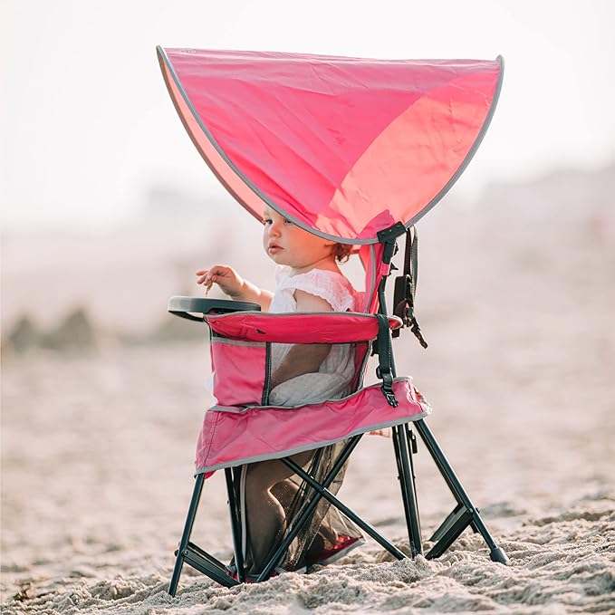 Baby Delight Go with Me Venture Portable Chair | Indoor and Outdoor | Sun Canopy | 3 Child Growth Stages | Pink - LeafyLoom