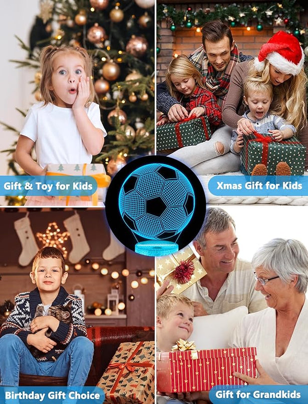 FULLOSUN Soccer Gift, Soccer Night Light (with Remote Control), 3D Illusion Lamp 16 Colors Change, Boys Kids Gift Idea for Sport Fan Boys Girls - LeafyLoom