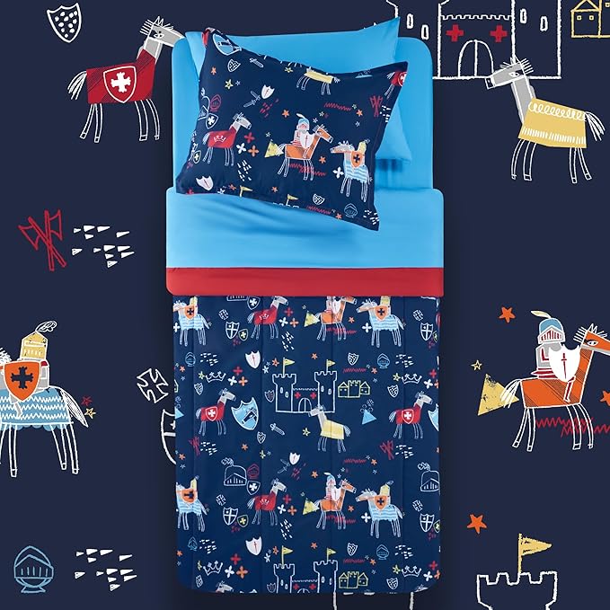 SLEEP ZONE Kids Twin Size Bedding Comforter Set 5 Pieces Breathable All Season Use for Boys (Knight‘s Tale, Twin) - LeafyLoom