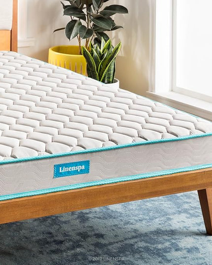 Linenspa 6 Inch Mattress - Firm Feel - Bonnell Spring with Foam Layer - Mattress in a Box - Youth or Kids Bed - Guest Bedroom - Durable and Breathable Support - Affordable - Full Size - LeafyLoom
