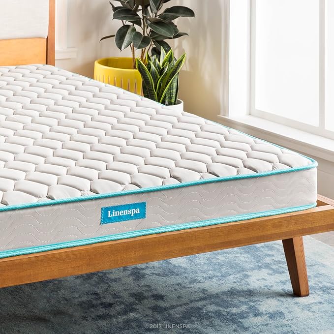 Linenspa 6 Inch Mattress - Firm Feel - Bonnell Spring with Foam Layer - Mattress in a Box - Youth or Kids Bed - Guest Bedroom - Durable and Breathable Support - Affordable - Full Size - LeafyLoom