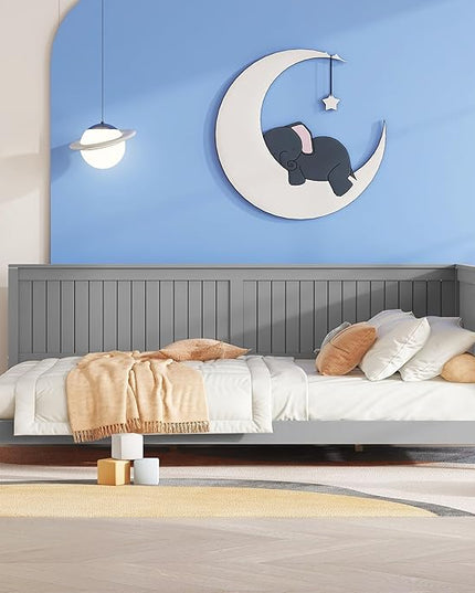 Bellemave Full Size Wood Daybed, Wood DayBed Sofa Bed Frame for Living Room Bedroom,Solid Wood Daybed Twin Size Sofa Bed Frame with Wood Slat Support,No Box Spring Needed,Gray - LeafyLoom