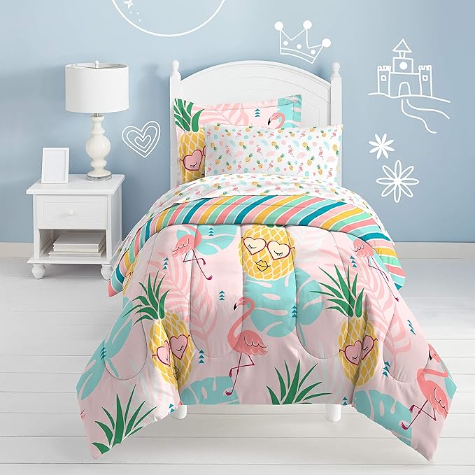 dream FACTORY Pineapple Comforter Set, Full, Pink,2A863602PK - LeafyLoom