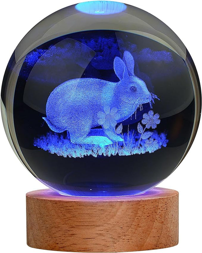 Easter Bunny Lamp Things for Teen Girls, Large 3D Bunny Night Light, Crystal Rabbit Lamp 16 Color Changing with Remote Control for Bedroom Decor, Night Light Bunny with Flowers - LeafyLoom