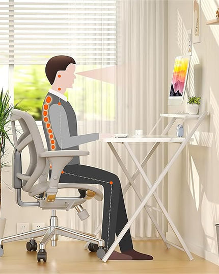 GreenForest Folding Desk No Assembly Required Small Size, 2-Tier Foldable Computer Desk with Shelf for Home Office, Space Saving Portable Laptop Study Foldable Table for Small Spaces, White - LeafyLoom