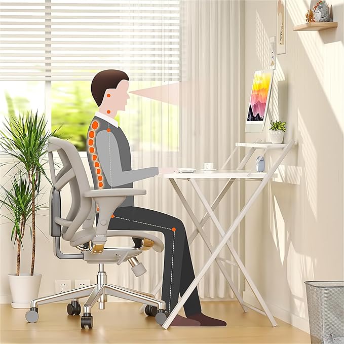 GreenForest Folding Desk No Assembly Required Small Size, 2-Tier Foldable Computer Desk with Shelf for Home Office, Space Saving Portable Laptop Study Foldable Table for Small Spaces, White - LeafyLoom