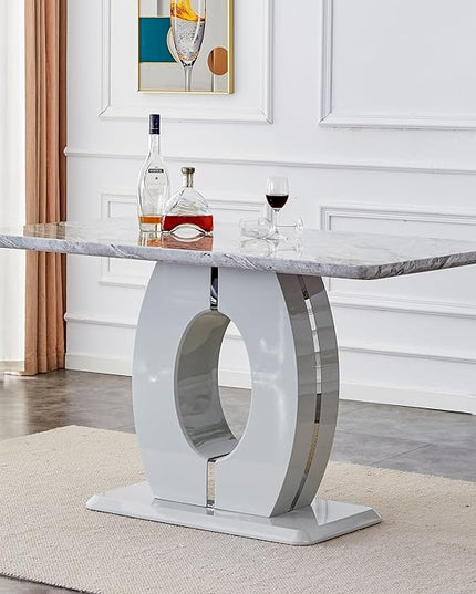NicBex 63Inch Rectangular Dining Table,Modern Kitchen Table with Marble Patterned Tabletop for 6 to 8,Writing Table Desk,Large Dining Room Table for Kitchen,Meeting Room and Living Room,Grey - LeafyLoom