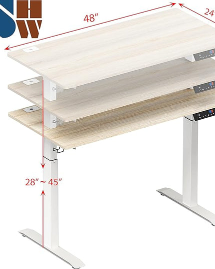 SHW Memory Preset Electric Height Adjustable Standing Desk, 48 x 24 Inches, Maple - LeafyLoom