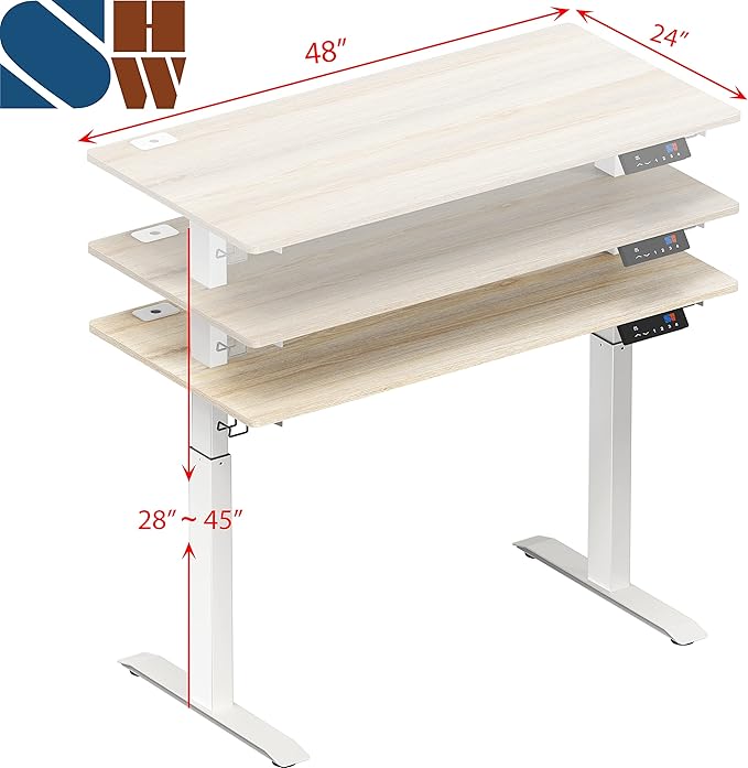 SHW Memory Preset Electric Height Adjustable Standing Desk, 48 x 24 Inches, Maple - LeafyLoom