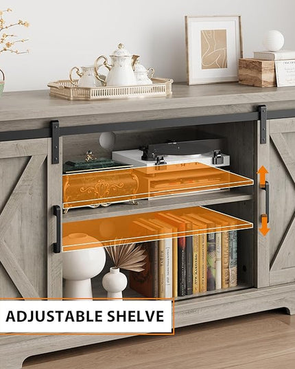 Entertainment Center for 65 Inch TV, Farmhouse TV Stand Media Console Table, Tall TV Stand with Sliding Barn Doors, Storage and Shelves, Wood TV Console Cabinet Furniture for Living Room, Grey - LeafyLoom