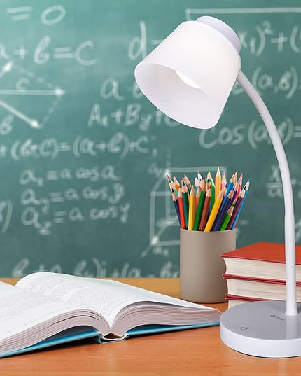 OttLite Clarify LED Desk Lamp with 4 Brightness Settings – Touch Activated Controls, Modern White Design, ClearSun LED Lighting, Flexible Neck, for Work, Study, Reading, Crafting - LeafyLoom