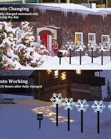 Christmas Snowflake Pathway Lights, 5 Pack Solar Christmas Stake Markers with Cool White Fairy Lights for Outdoor Holiday Walkway Patio Garden Christmas Decorations (5PCS-Cool White-Snow) ILLUMINEW