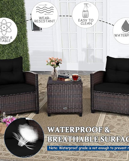 3 PCS Patio Furniture Set, OneSize, Black - LeafyLoom