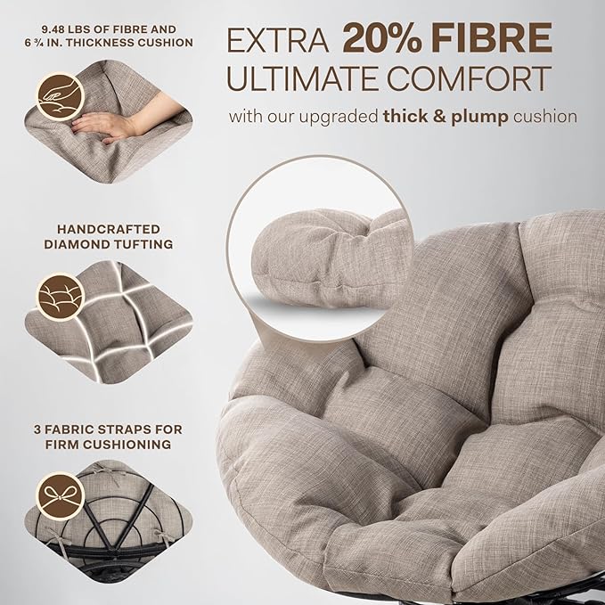 Bme Papasan Chair, Silver clound - Black Base - LeafyLoom