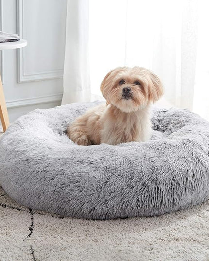 Donut Dog Cuddler Bed Calming, Anti-Anxiety, Warming Cozy Soft Dog Round Bed, Fluffy Faux Fur Plush Dog Cat Cushion bed for Small Medium Dogs and Cats (20"/24"/27"/30") WESTERNHOME
