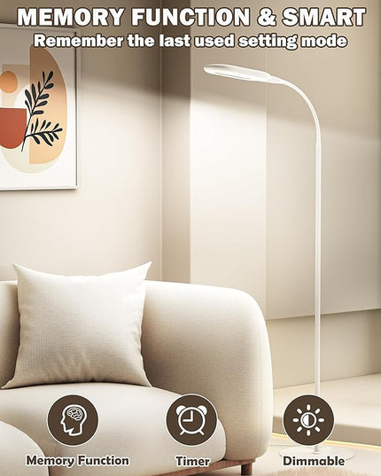 LED Floor Lamp, CRI 95+ Bright Floor Lamps for Bedroom with 4 Hours Auto Off, Stepless Dimming & 3000K-6000K Colors Standing Lamp for Living Room with 360° Gooseneck Reading Lamp for Office - LeafyLoom