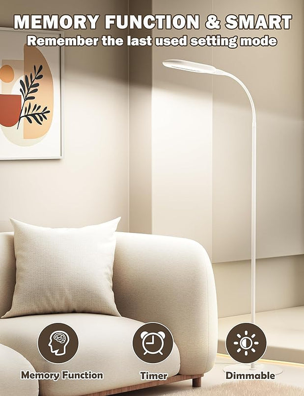 LED Floor Lamp, CRI 95+ Bright Floor Lamps for Bedroom with 4 Hours Auto Off, Stepless Dimming & 3000K-6000K Colors Standing Lamp for Living Room with 360° Gooseneck Reading Lamp for Office - LeafyLoom