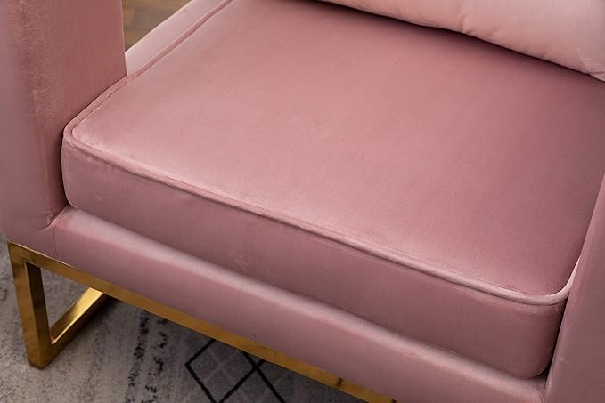 Roundhill Furniture Lenola Upholstered Accent Arm Chair, Pink 27.5D x 29.75W x 34.5H in - LeafyLoom