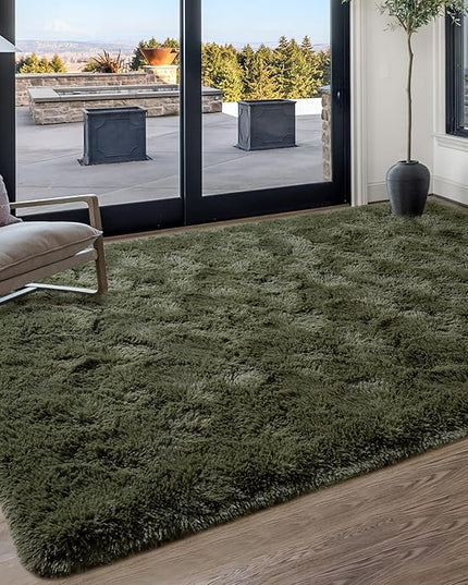 Softlife Ultra Soft Fluffy Area Rugs for Bedroom, Girls and Boys Room Kids Room Nursery Rug, 6 x 9 Feet Shaggy Large Fur Indoor Plush Modern Floor Carpet for Living Room Christmas Decor, Olive Green - LeafyLoom