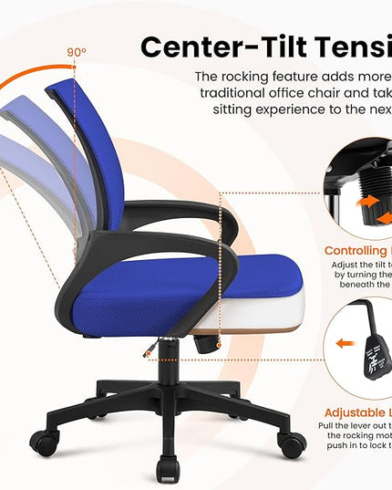Yaheetech Office Computer Desk Chair Swivel Rolling, Cute Task Chair Ergonomic Conference Room, Mesh Work Study Chair Basic Comfy Desktop Chair with Wheels Arms, Blue - LeafyLoom