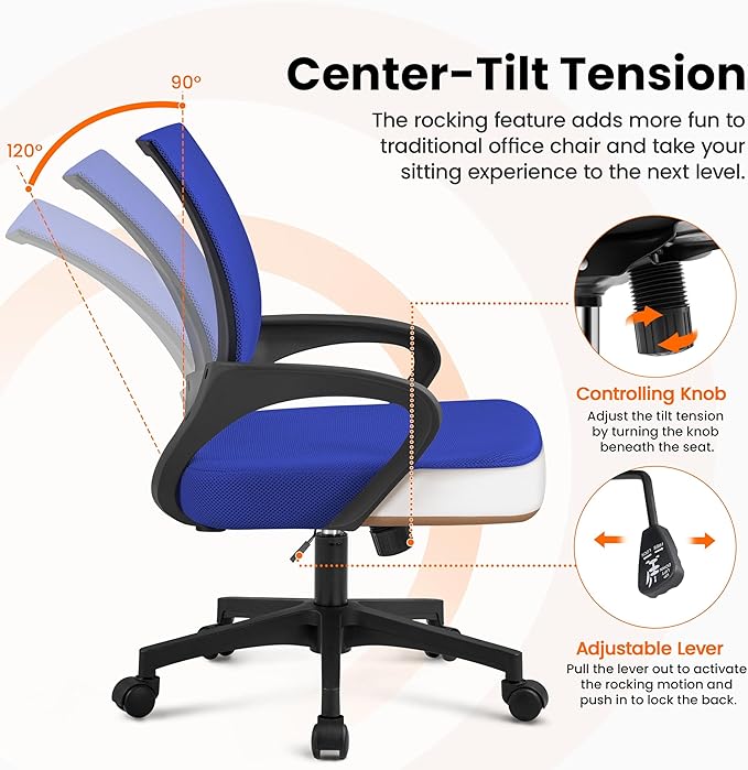 Yaheetech Office Computer Desk Chair Swivel Rolling, Cute Task Chair Ergonomic Conference Room, Mesh Work Study Chair Basic Comfy Desktop Chair with Wheels Arms, Blue - LeafyLoom